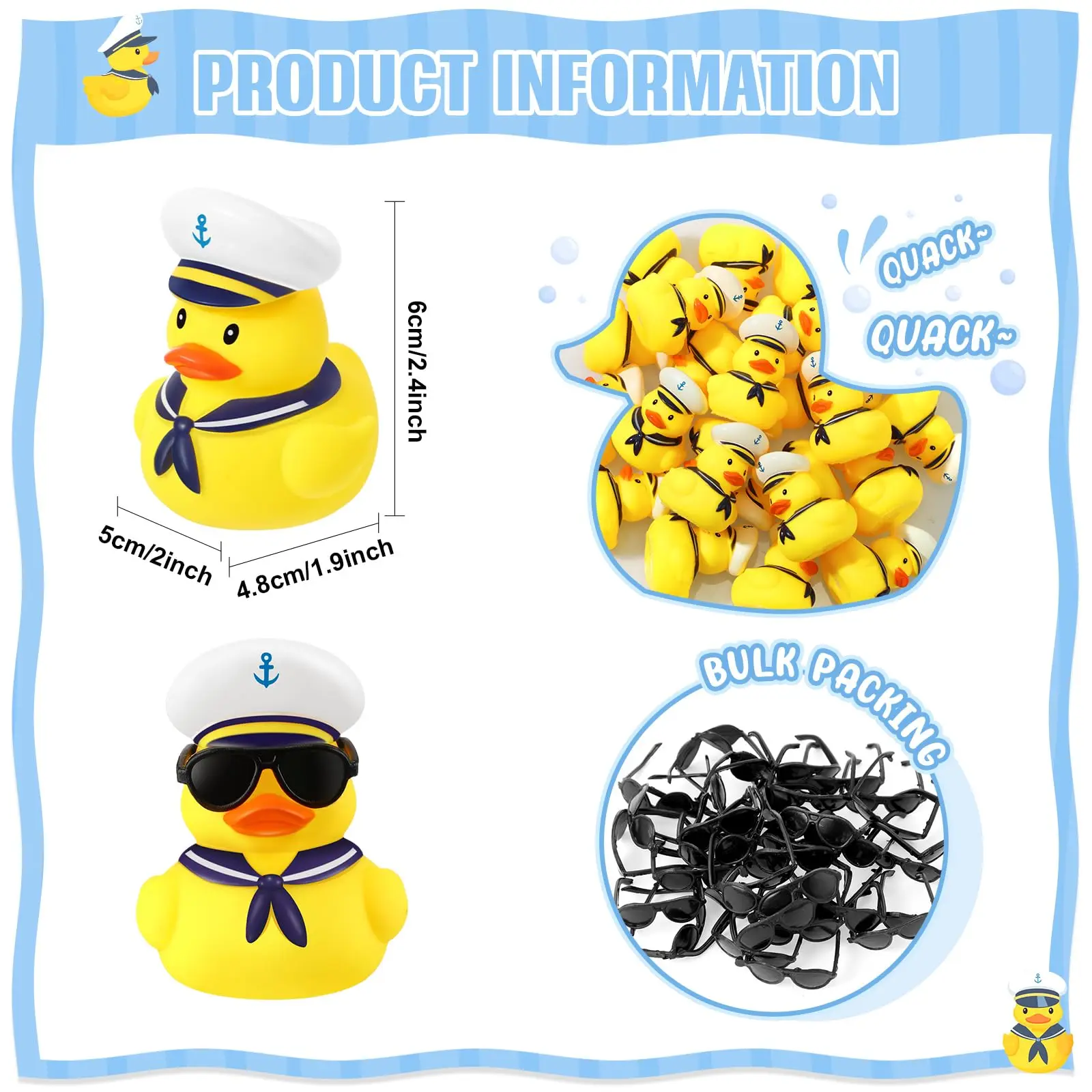 100Pcs Cruise Duck Bulk with Sunglasses Sets,Mini Sailing Rubber Ducks Summer Cruise Ship Toy Squeaky Duck Bath Part