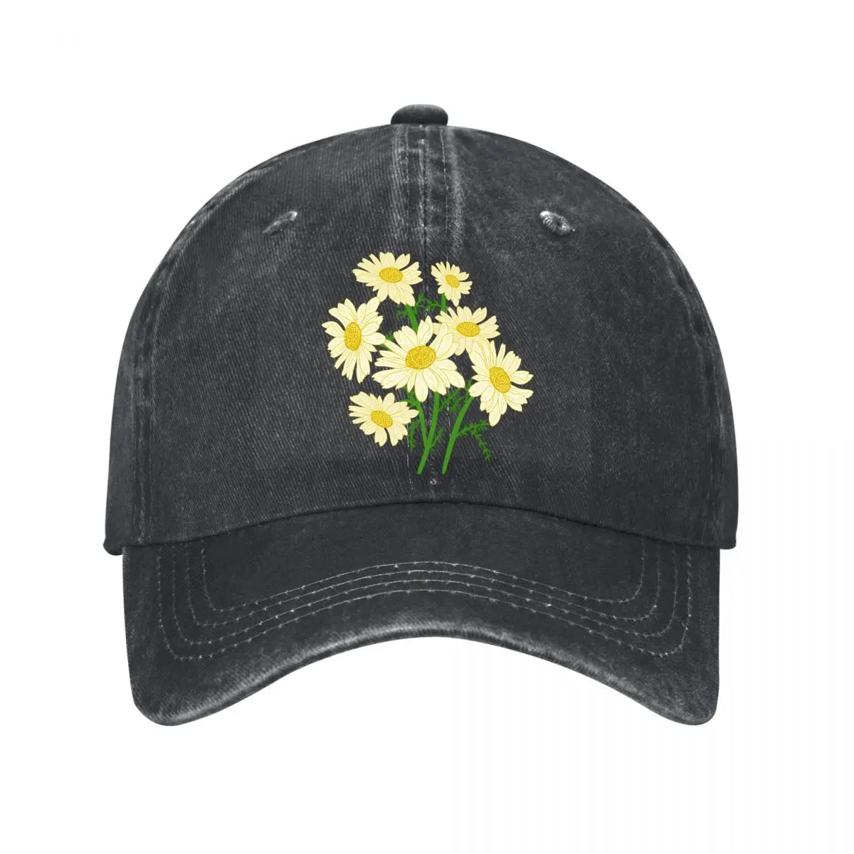 Yellow Chrysanthemum Botanical Floral Illustration New Vintage Washed Cotton Baseball Cap Sun Hats