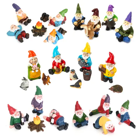Mini figuritas de gnomos en miniatura, figura de jardín de hadas, decoraciones, estatuas, conjunto de adornos, colección de resina, enano pequeño y borracho para exteriores