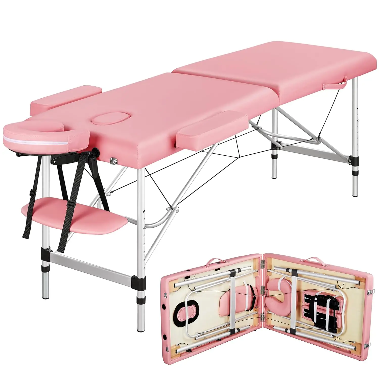 

Massage Tables Portable Massage Bed Aluminium Height Adjustable Facial Salon Tattoo Bed with Non-Woven Bag, 24 inch Width Pink