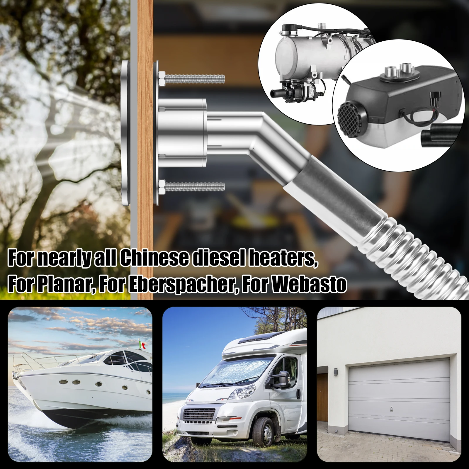 Tubo de escape de 24mm a través del casco de acero inoxidable a través del casco, tubo de montaje marino para barco, tubo de escape de calentadores diésel