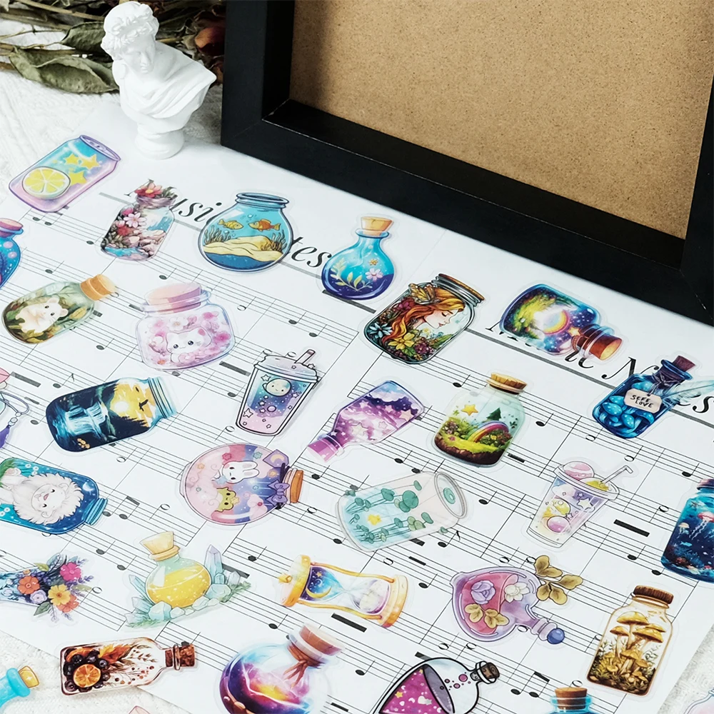 10/30/50pcs Transparent Cute Animal in The Bottles World Stickers Aesthetic for Phone Stationery Laptop Waterproof Kawaii Decals