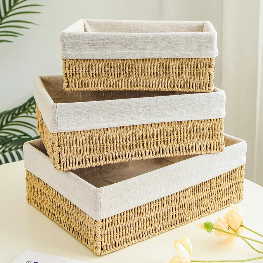 1Pc Woven Desktop Storage Baskets - Drawer Storage Baskets - Large Capacity Storage Baskets - For Shelf Organization And Storage