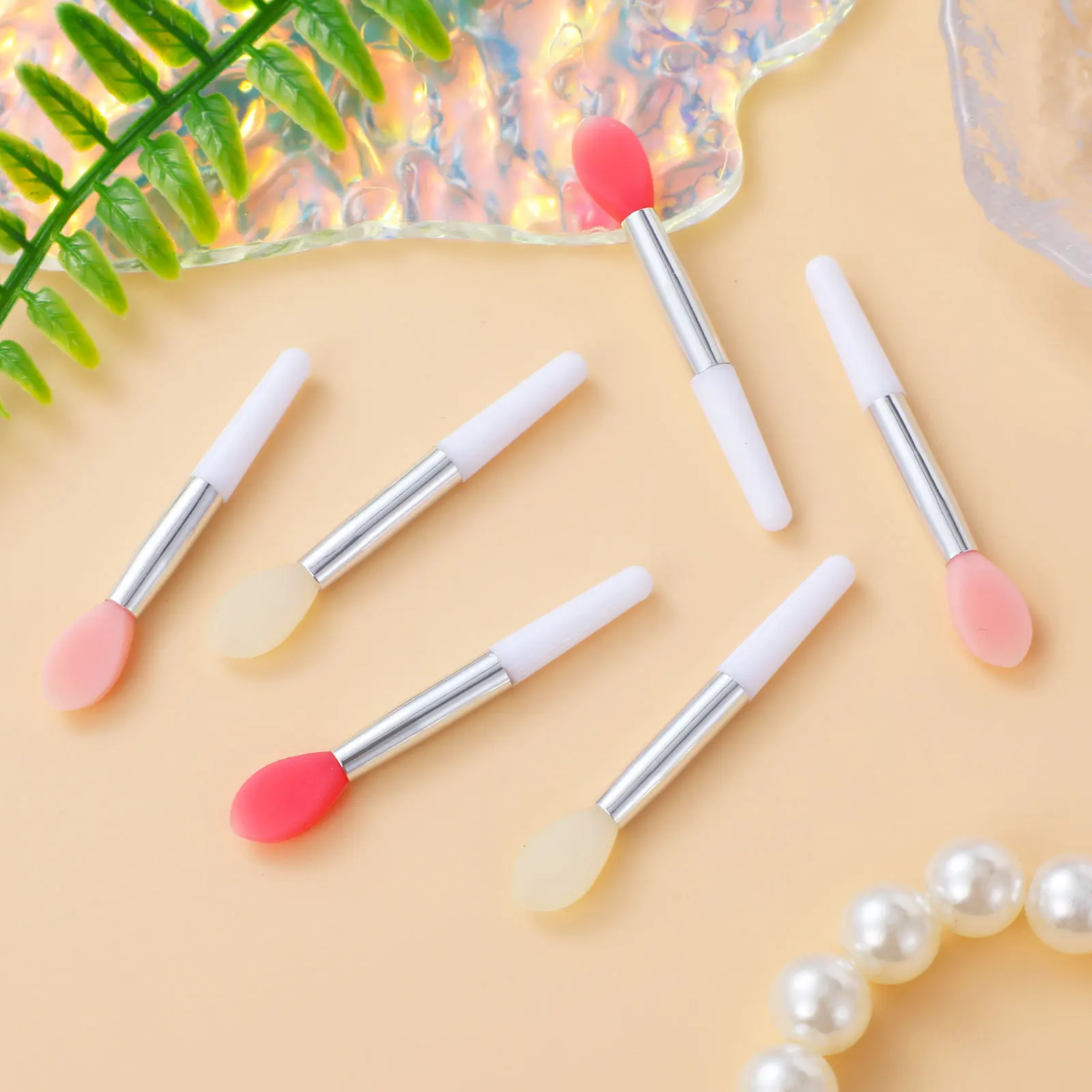 6 قطعة مجموعة فرشاة الشفاه سيليكون 3 ألوان شفافة الوردي البطيخ الأحمر لينة رئيس لأحمر الشفاه لمعان قضيب ماكياج المحمولة #4