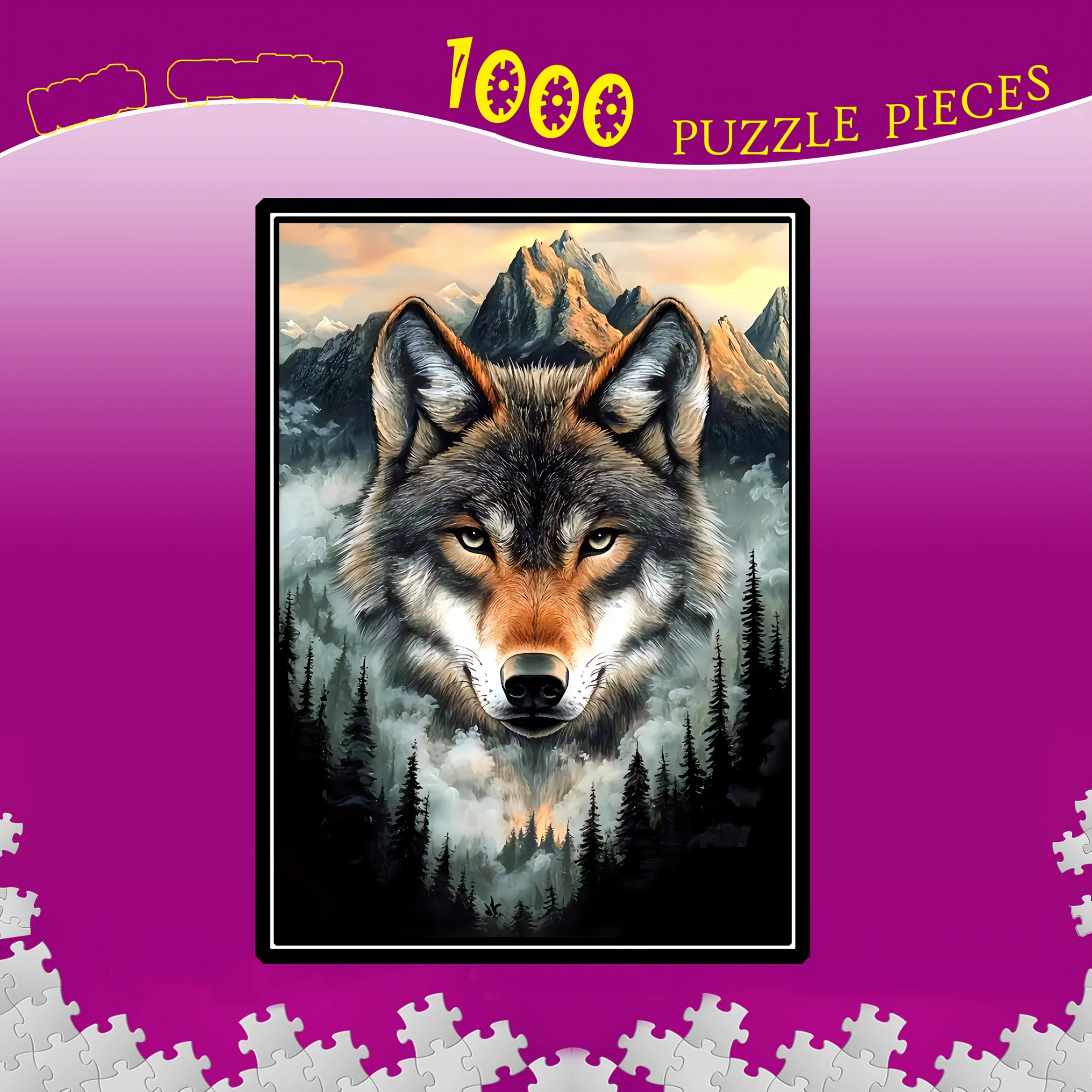 

1000pcs Wolf in Forest Puzzle - Durable, Thick Paper Jigsaw for Adults, Intricate Nature Design with Majestic Mountains & Lone