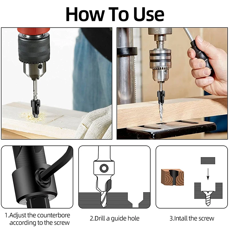 High Speed Steel Hex Shank Taper Drill Counter Sink Holes Drilled Carpenter Countersink Bit Reaming Drill