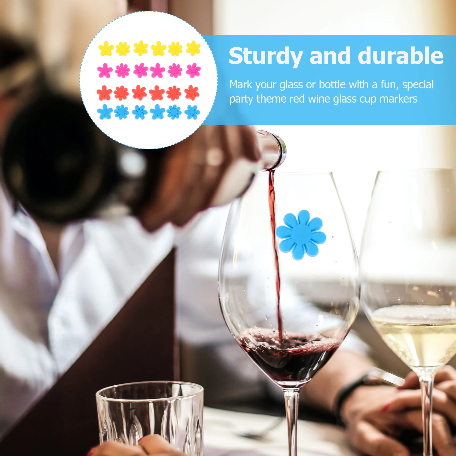

24Pcs Creative Flower Wine Glass Markers Easy Apply Remove Silicone Cup Labels for Festivities Flower Glass Markers