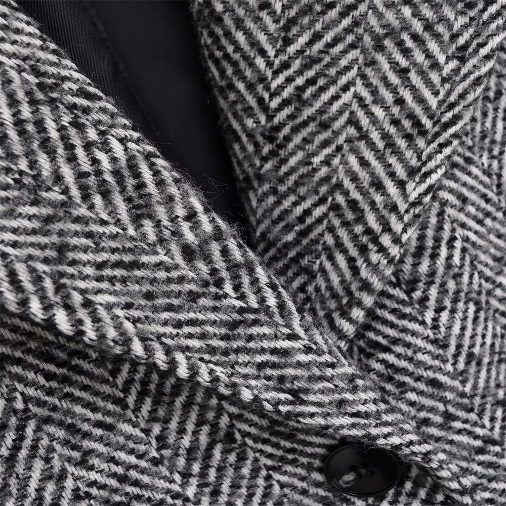 European and American style autumn and winter new women's fashionable herringbone diagonal coat jacket