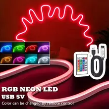 USB LED 네온 로프 조명, 리모컨 포함 RGB LED 스트립 조명, 색상 변경 가능한 유연한 LED 스트립 조명, 게임용 5V 네온 조명