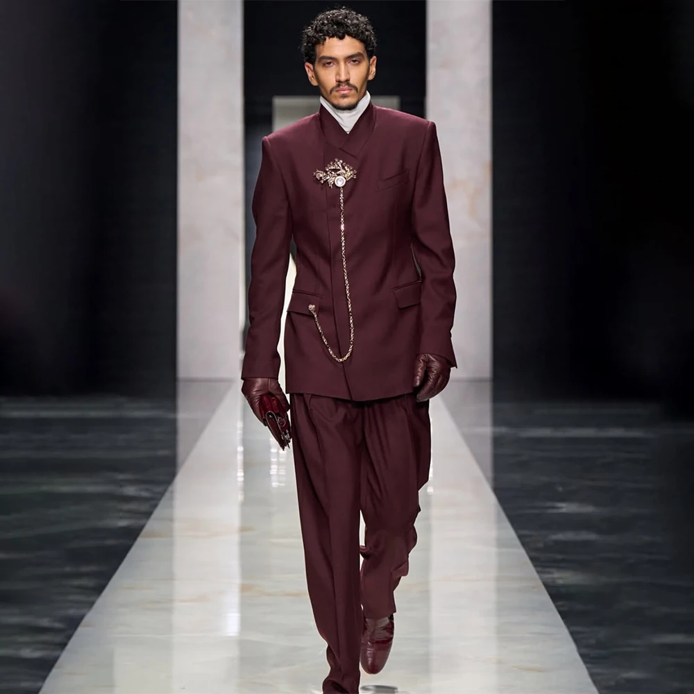 

Fashion Designer Men's Suits Burgundy 2026 Single Breasted 2 Piece Jacket Pants Sets Luxury Wedding Male Clothing Costume Homme