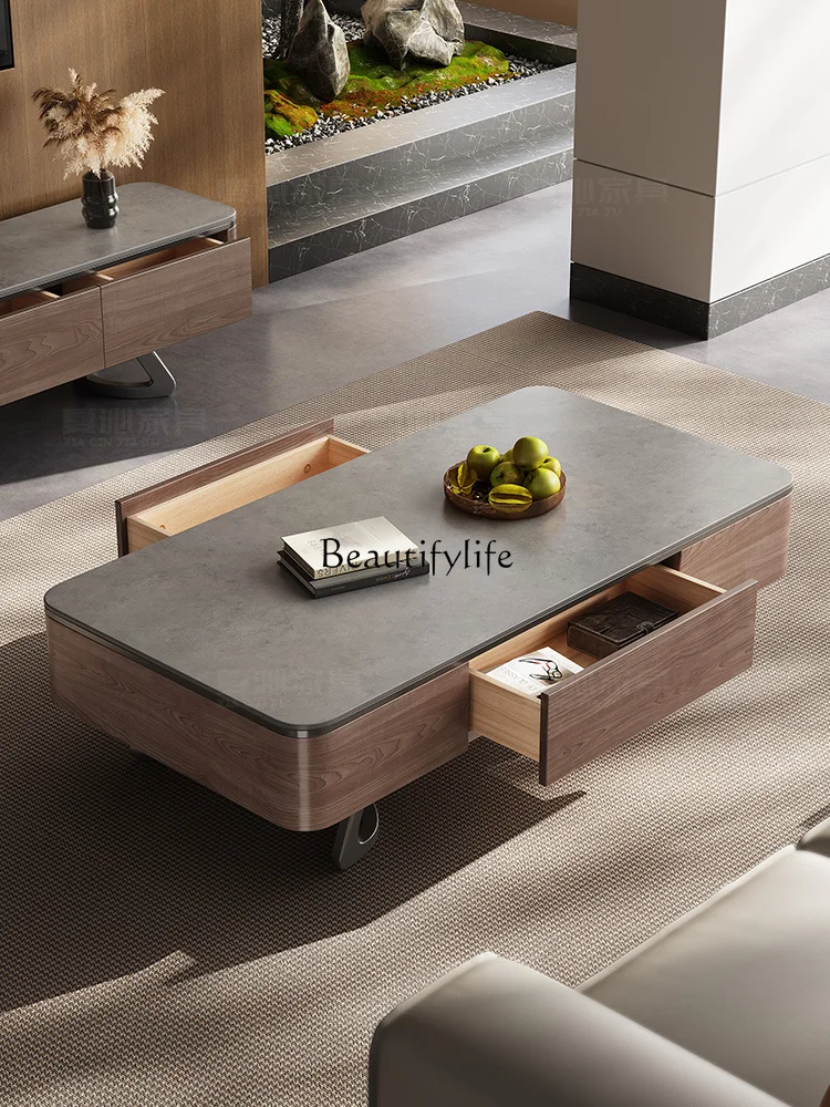 

Light Luxury Stone Plate Coffee Table Modern Minimalist Marble Microlite Antique Coffee Table