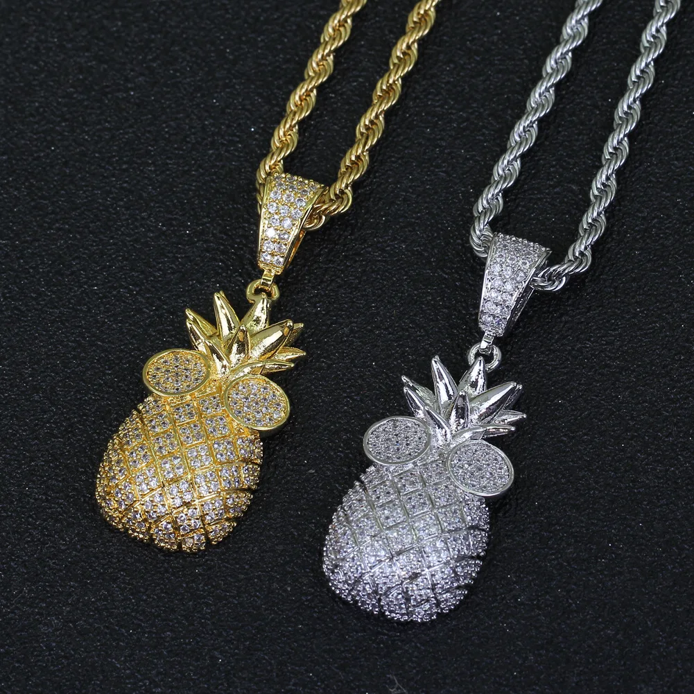 

Креативные фруктовые очки, ожерелье с ананасом, хип-хоп, медь, инкрустация цирконом, известный в Интернете изысканный аксессуар унисекс