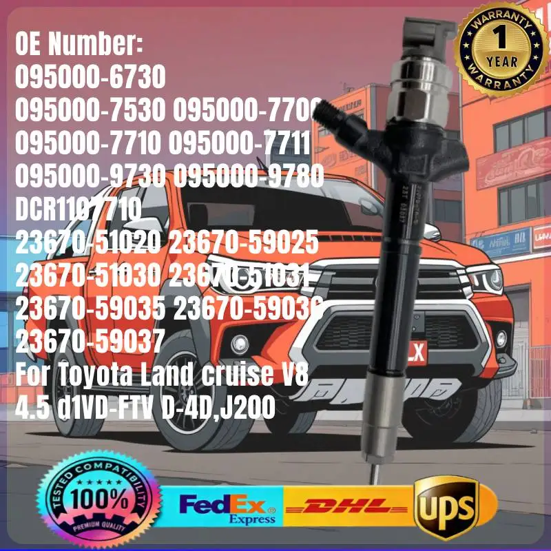 

095000-7710 095000-7711 23670-59035 23670-59035 23670-51020 Fuel Injector for Toyota Land Cruiser 200 4.5D V8 1VD-FTV D-4D Engin