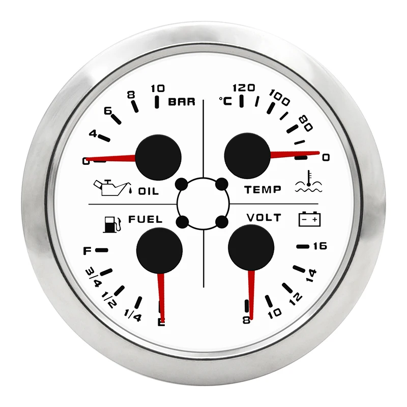 

Водонепроницаемый масляный манометр 85 мм 4 в 1, вольтметр уровня воды и топлива со стандартным будильником 0-190 Ом для автомобиля, лодки, яхты, 12 В, 24 В