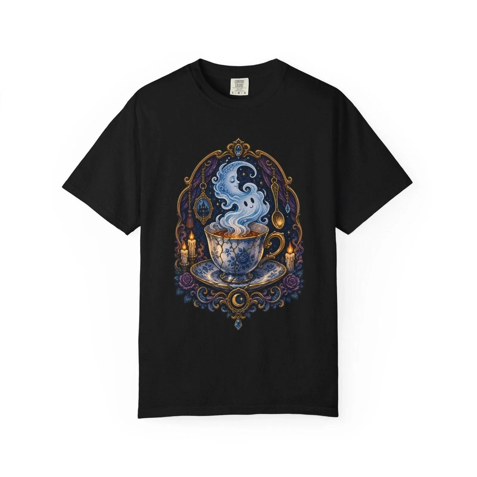 Haunted Ceramic Teacup T-Shirt Graphic Custom Printed Graphic T Shirts Short Sleeve Ropa Hombre