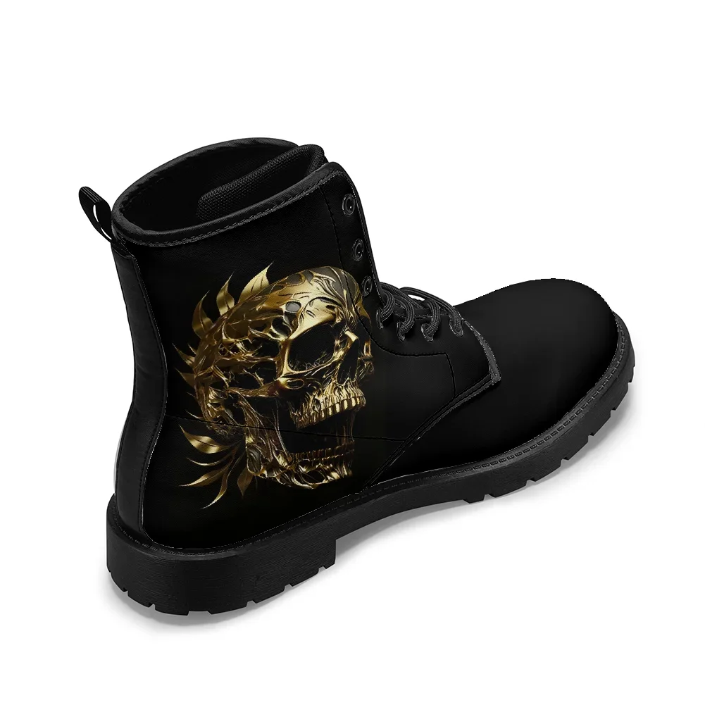 Mid-calf boots with gold skull print casual and stylish street-style boot for men and women.