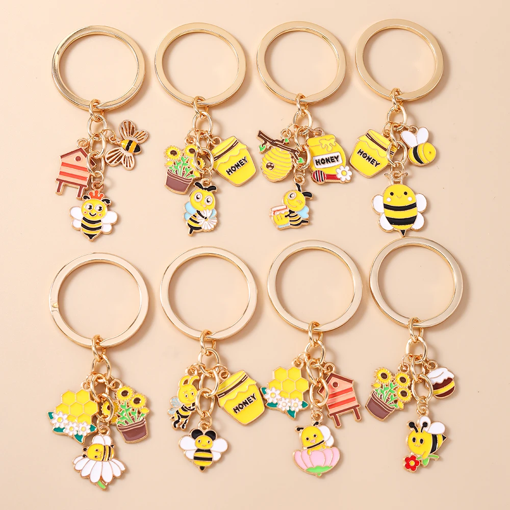 Aihua Cute Honey Bee Keychain Women Girls Flower Bee Key Ring Pendants for Handbag Decor DIY Handmade Key Chain Jewelry Gifts - view 5