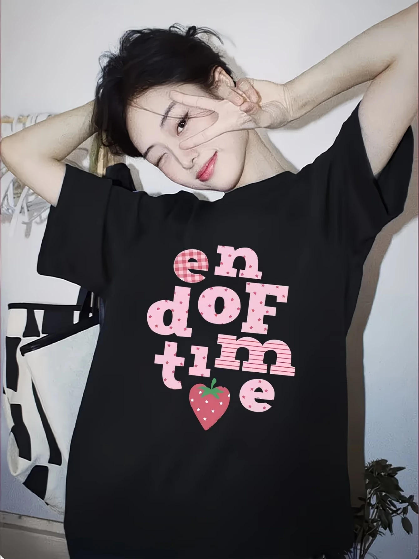Women's T-shirt, trendy Y2K style simple English letter print, all season casual loose top  oversized t shirt women clothes