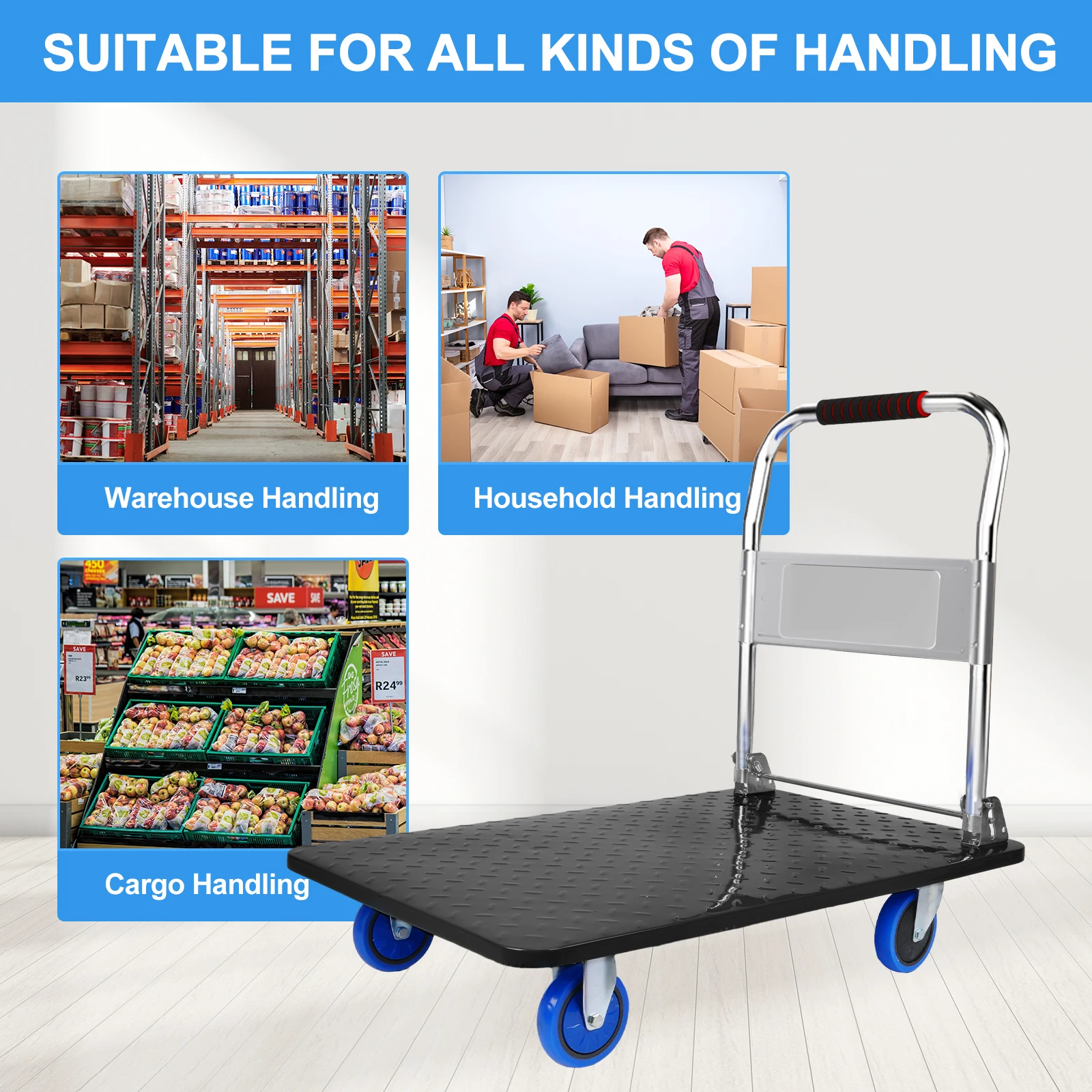 Heavy Duty Folding Platform Trolley, Platform Trolley, Silent Pulley Platform Trolley, Folding Sack Trolley