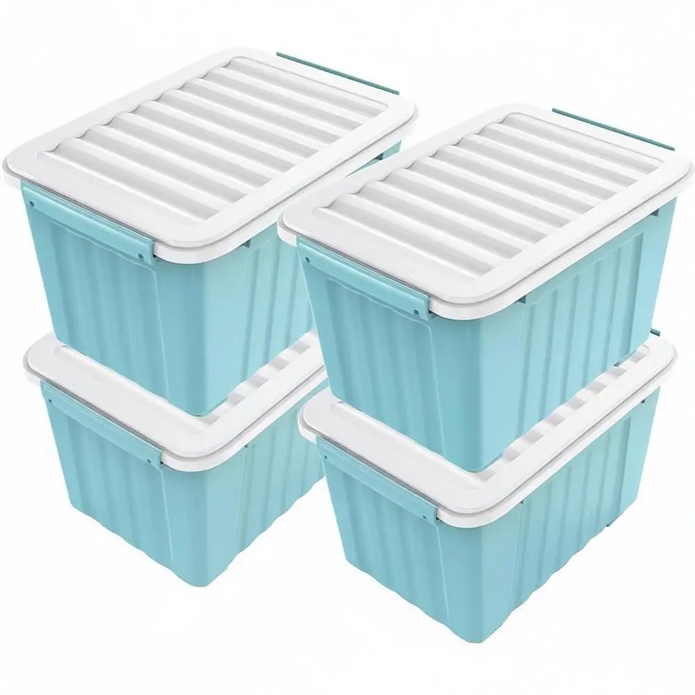 

72 Quart Stackable Nestable Storage Boxes with Lids and Secure Buckles, Large Container (Blue, 4 Pack)