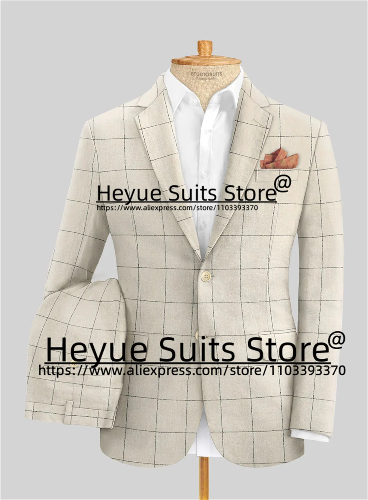 

Beige Formal Plaid 3 Pieces Sets Custome Slim Fit Notched Lapel Groom Wedding Tuxedos High Qublity Male Blazer Costume Homme