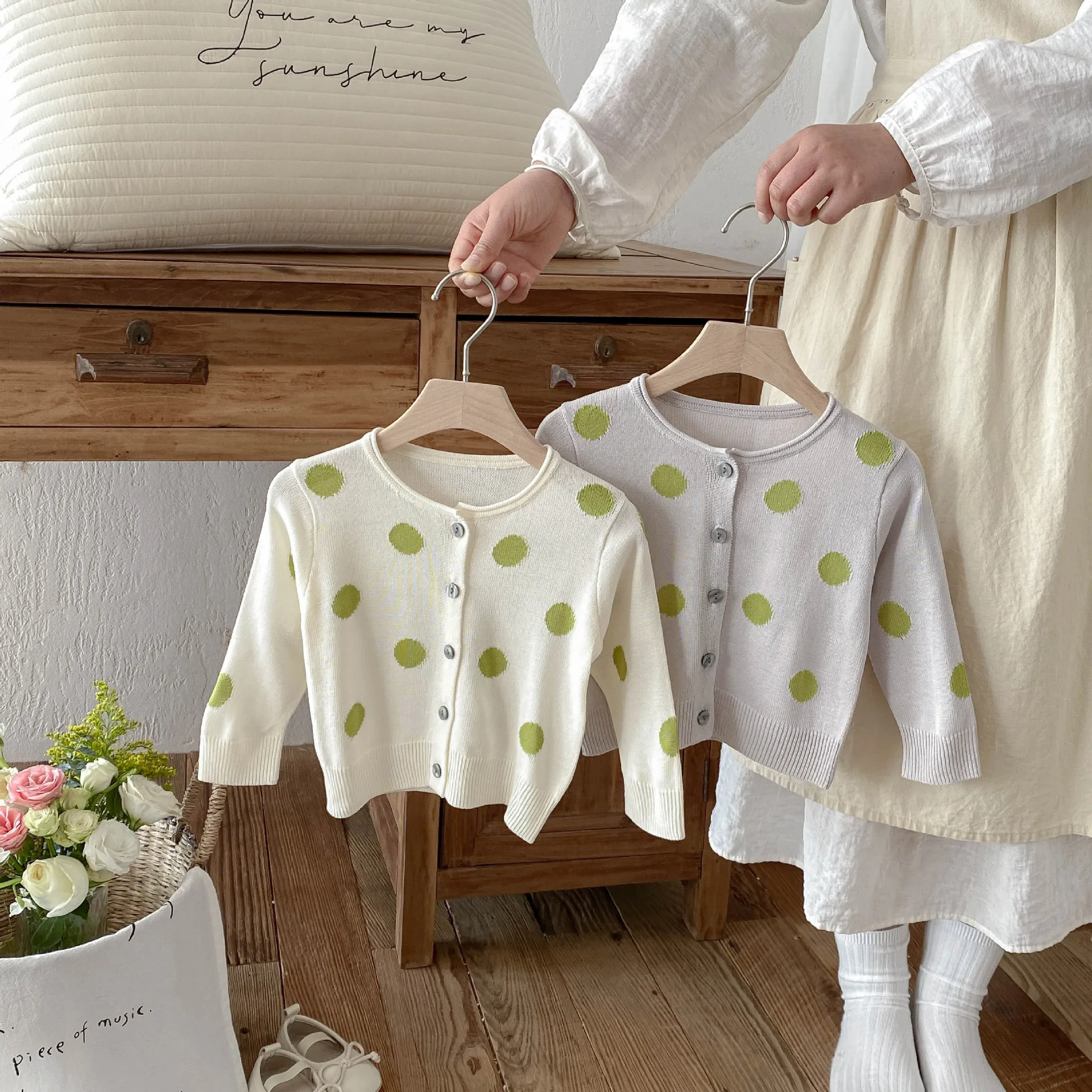 Unisex Baby Air Conditioner Cardigan 2026 Spring Summer Thin Polka Dot Baby Girls Knitted Cardigan Toddler Sun Protection Coat