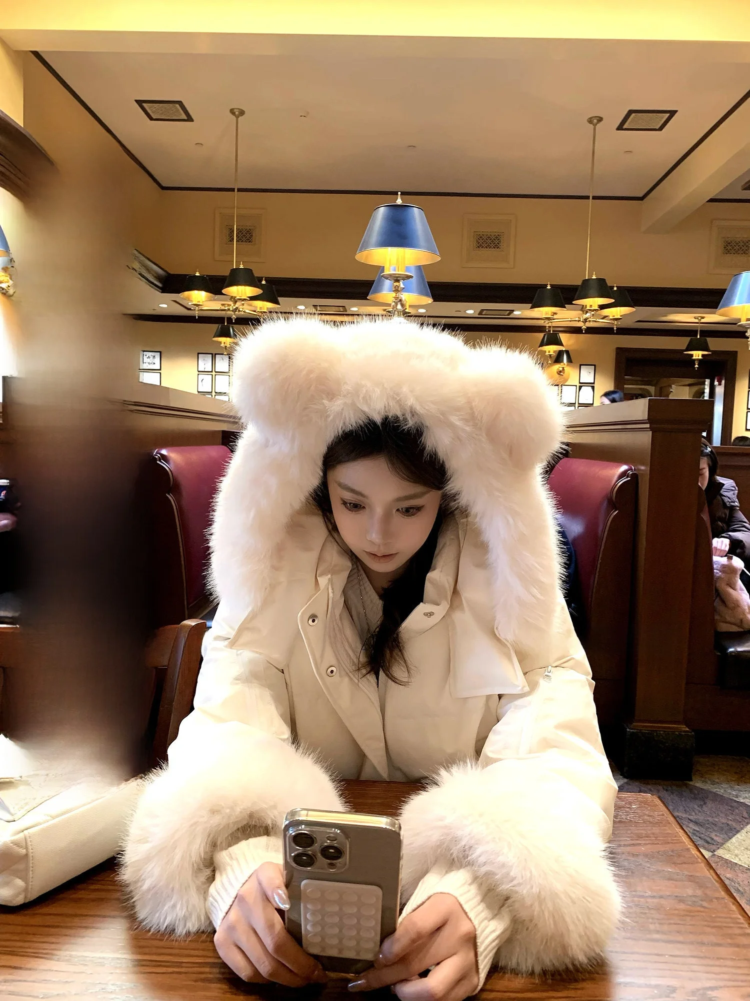 

ato Hero Women's Puffer Jaet Hooded Du down Thi Warm ort Coat Bear Ear Large Fur Collar Cute Sle Winter Coat