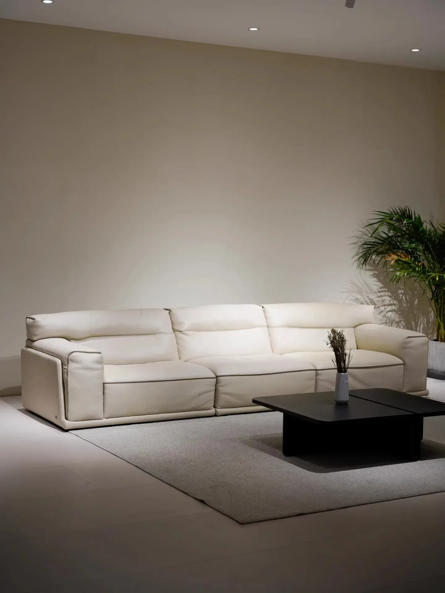 현대적인 미니멀리스트 거실 직선형 가죽 미니멀리스트 소파