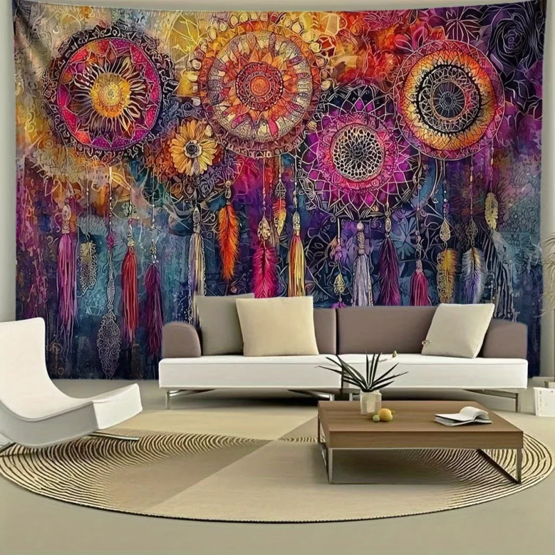 Vintage Bohemian Mandala Dreamcatcher Tapestry Living Room Bedroom Office Decoration Polyester Fiber Wall Hanging