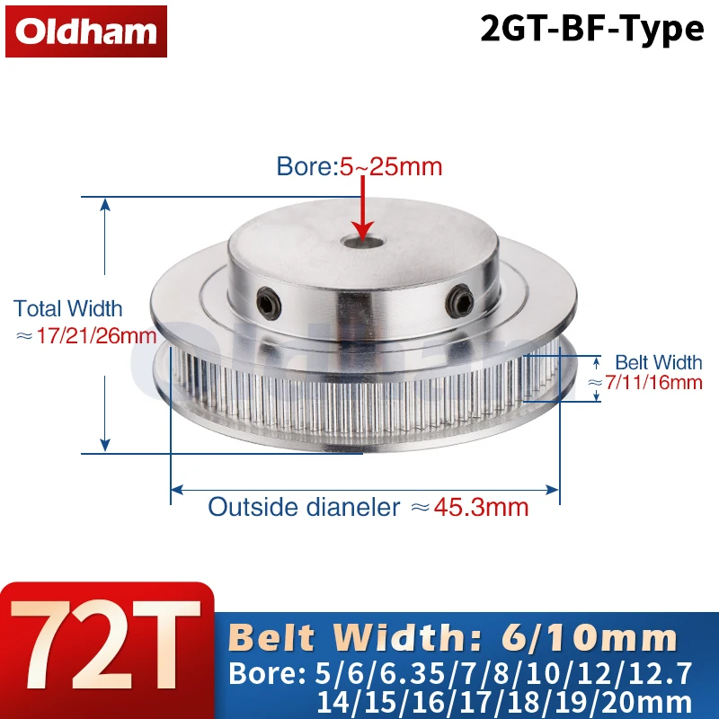 

72 зубца 2GT, зубчатый шкив с отверстием 5/6/6.35/8/10/12/12.7/14/15/16/17/18/19/20 мм для GT2 открытый синхронный ремень Ширина 6/10 мм 2GT 72 T