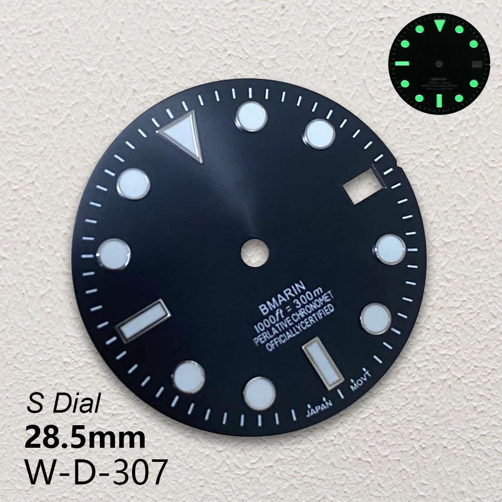 28.5mm logotipo s sub sunburst dial caber nh35/nh36/4r/7s movimento japonês verde luminoso acessórios de modificação de relógio de alta qualidade