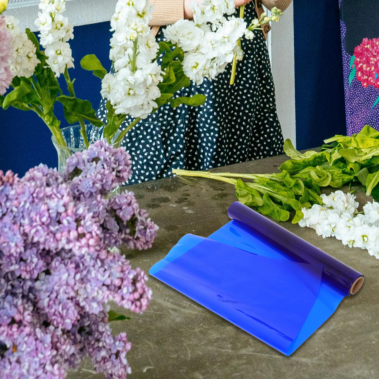 

Blue Cellophane Wrap Roll 1 Layer Sturdy Multipurpose Wrapping Film for Gifts Flowers Baskets Wine Bottle Craft Floral Supplies