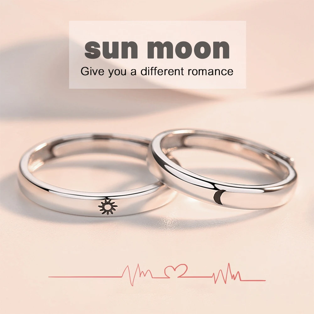 Sun Moon 2in1 Irregular Match Couple Rings Opening Adjustable Ring Sterling Silver Wedding Ring Jewlery Lover Gift for Friends