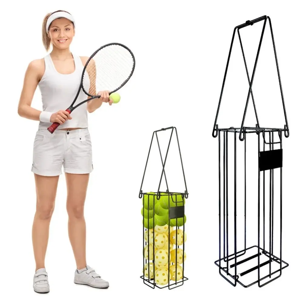 Black Pickleball Picker Upper Ergonomic Handle Press Collector Tennis Ball Picker Portable Large Capacity Tennis Ball Hopper