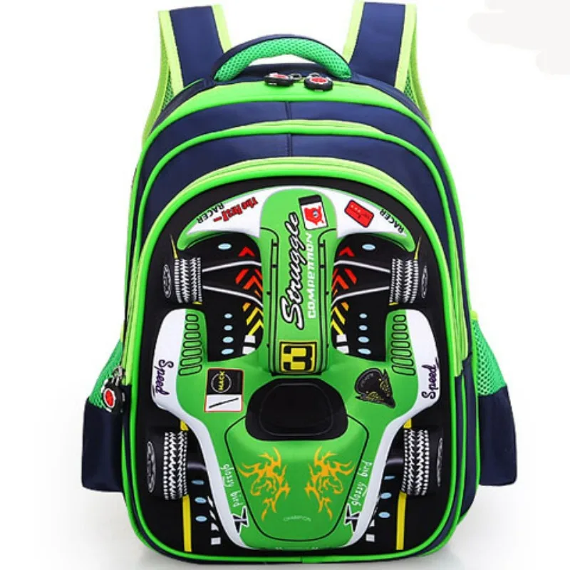 Boys Children Schoolbag Primary School Students Grade 1-6 Kindergarten Cartoon Racing Pattern Backpack