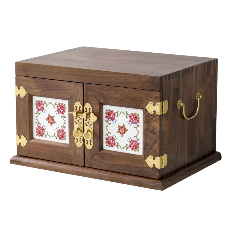 Black Walnut Dressing Storage Cabinet Desktop Creative Cosmetics Jewelry Box Multi-layer Retro Drawer Storage Box Wholesale