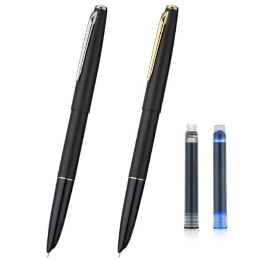 

Перьевая ручка Jinhao 911, 2 шт., очень тонкий наконечник, матовый черный, с золотой и серебряной отделкой, легкий и прочный, включает чернильный картридж