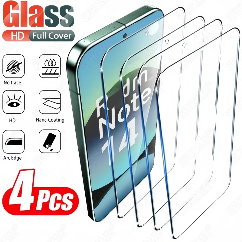 4 Stück gehärtetes Glas Displayschutzfolie für Xiaomi Redmi 10 10A 10C 12 12C 13 13C 14 14C Note 10 11 12 13 Pro Glasschutzfolie