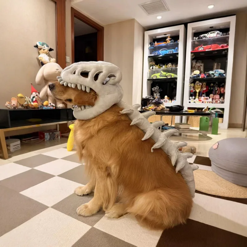 Fun Stuffed Animal Plush Toys Dinosaur Skeleton Pet Cat Hood Outfit Party Cosplay Toy Halloween Dress-Up Creative Gift