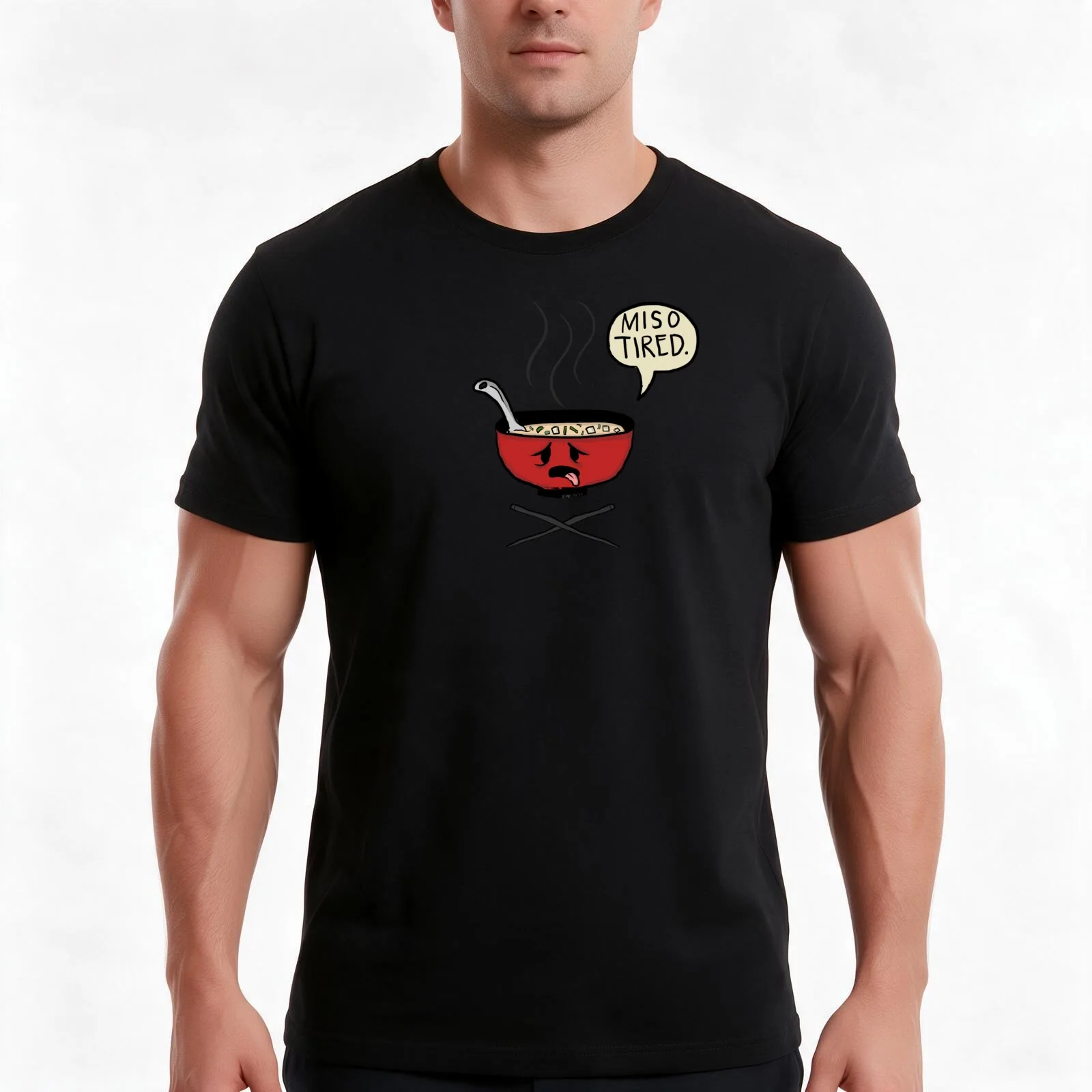 Miso Tired - An Exhausted Soup T-Shirt, Summer Casual Cotton Tee, Oversized Streetwear Tops, Vintage Graphic Print, 100% Cotton