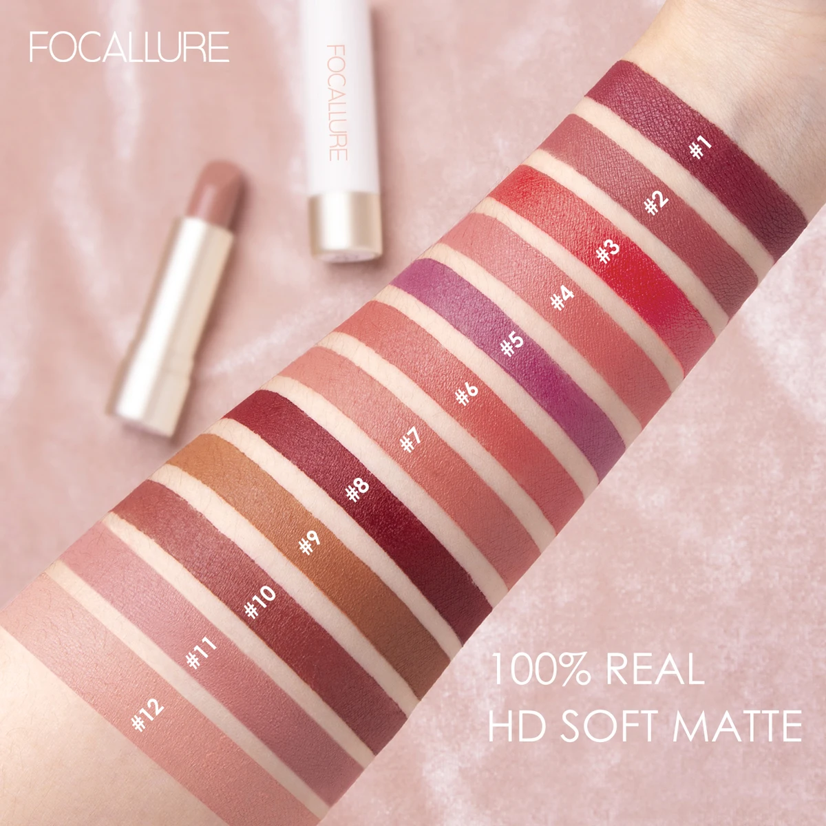 FOCALLURE 12 Colors Long-lasting Matte Lipbalm Waterproof Shimmer Lipstick Mental Glitter Lip Tint Cosmetics Makeup for Women