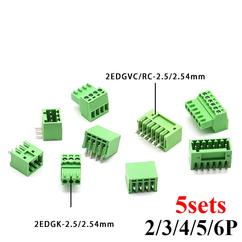 

5sets 15EDG 2.54mm Pitch Screw Wiring Plug-in Terminal Plug Welding Plate Socket 2.54 Plug + Pin Header Socket 2p 3p 4p 5p 6p