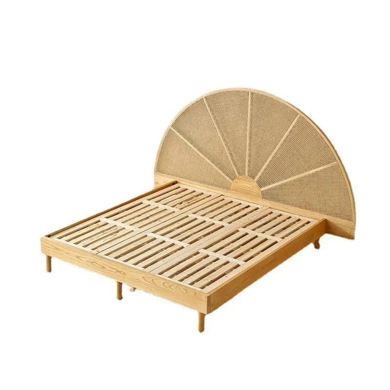 

Rattan bed Japanese solid wood Ash wood 1.8 meters 1.5 master bedroom bed Nordic double Creative retro furniture
