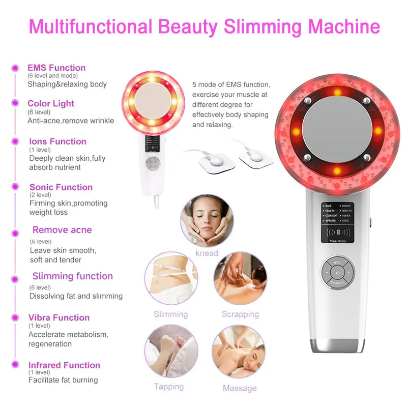 8 IN 1 Ultrasound Cavitation Machine Facial RF Infrared EMS LED Light Body Slimming Vibrating Massager Anti-Cellulite Fat Burner