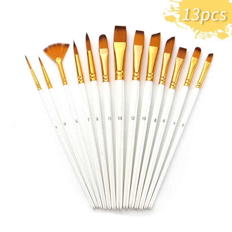 

13pcs Paint Brushes Set Professional Paint Brush Round Pointed Tip Nylon Hair Acrylic Brush for Acrylic Watercolor Oil Painting