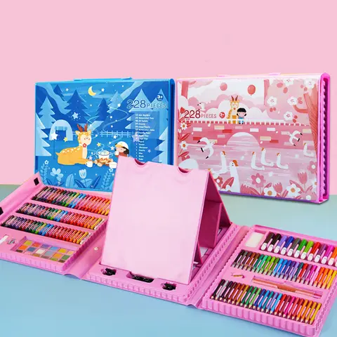 228Pcs Kids Drawing Set Suitcase Drawing kit Children Art Set Watercolor Markers Crayons Art Painting Tools For Boys Girls Gifts