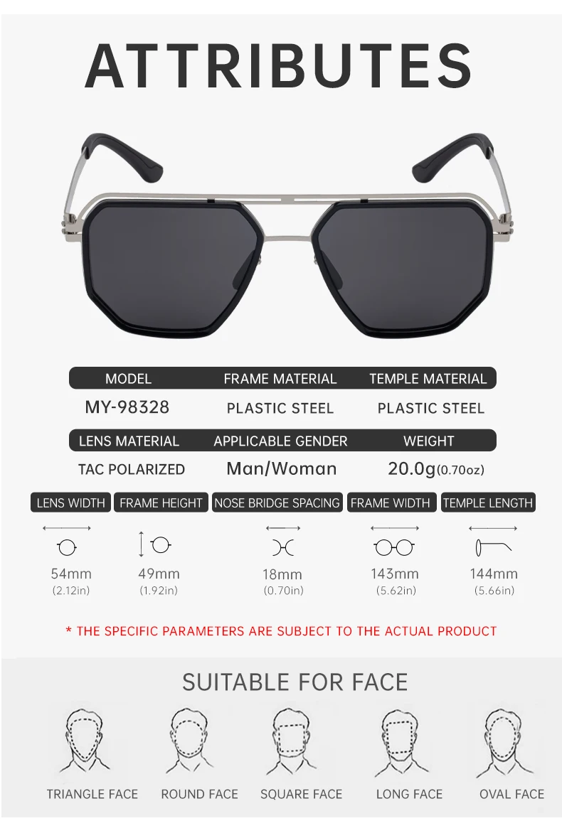 Übergroße quadratische Steampunk-Polarisierte Sonnenbrille für Herren – Luxusmarke 2026 mit Doppelsteg und Polygon-Design – Punk-Sonnenbrille für Männer – Detail 17