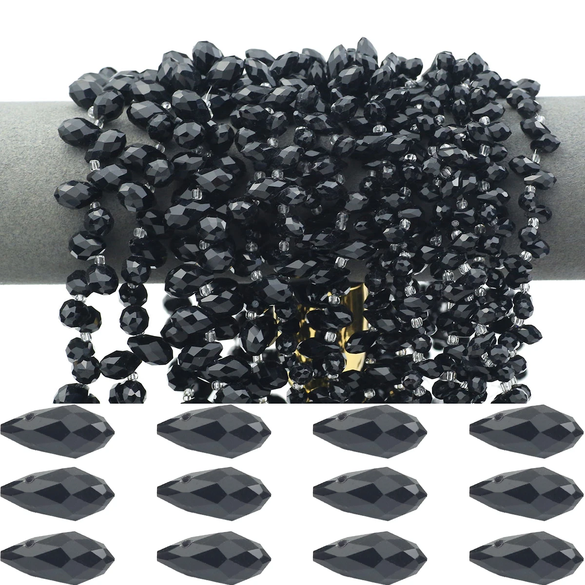 Perles d'espacement noires en cristal autrichien à facettes en forme de larme, amples, 5/6/8mm, pour bijoux, boucles d'oreilles, Bracelets, pendentifs, accessoires