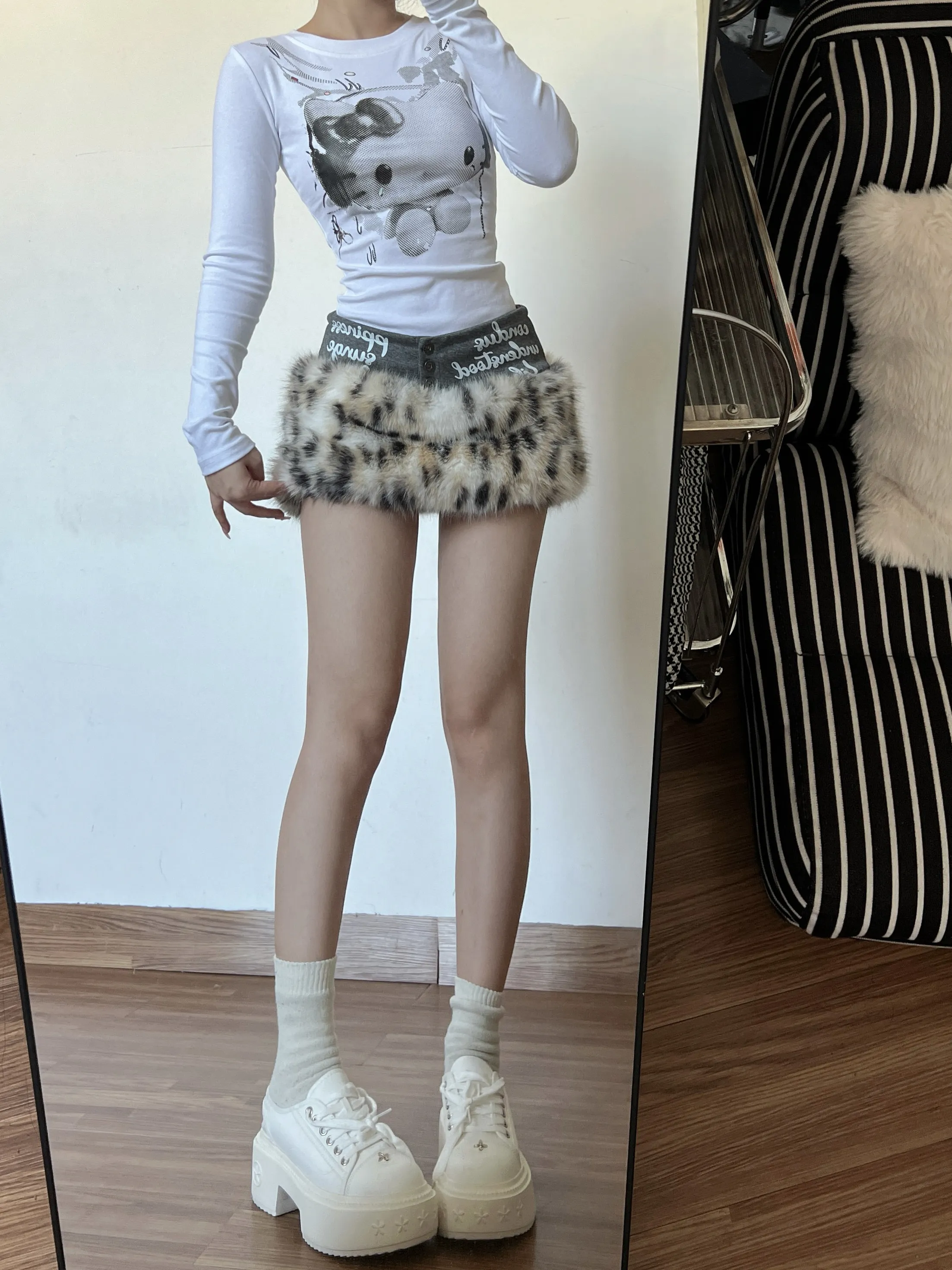 

Low Waist Leopard Print Faux Fur f Skirt A-Line Dr Sexy Women's Faion Spring 2026 Polyester Fiber ort Skirt