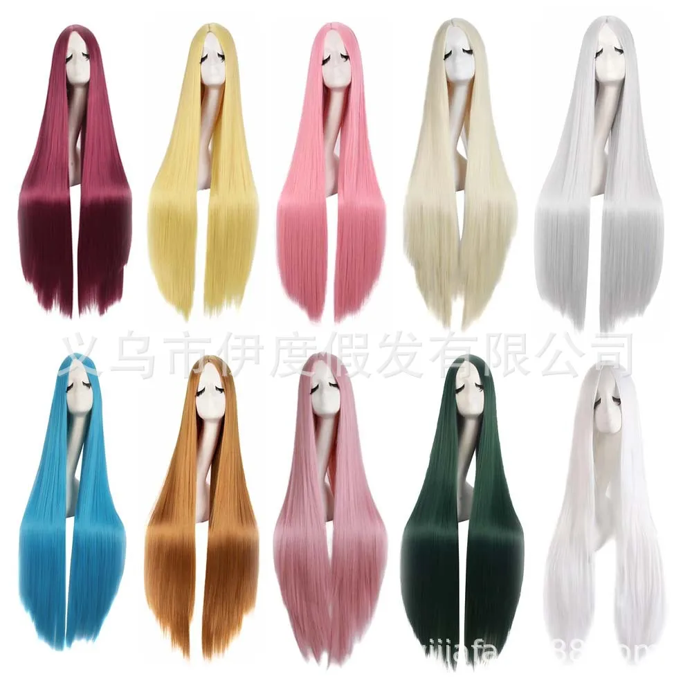 

Synthetic Colorful 1M Long Straight Middle Part Anime Cosplay Wig Rainbow Multicolor Stage Performance Halloween Party Costume